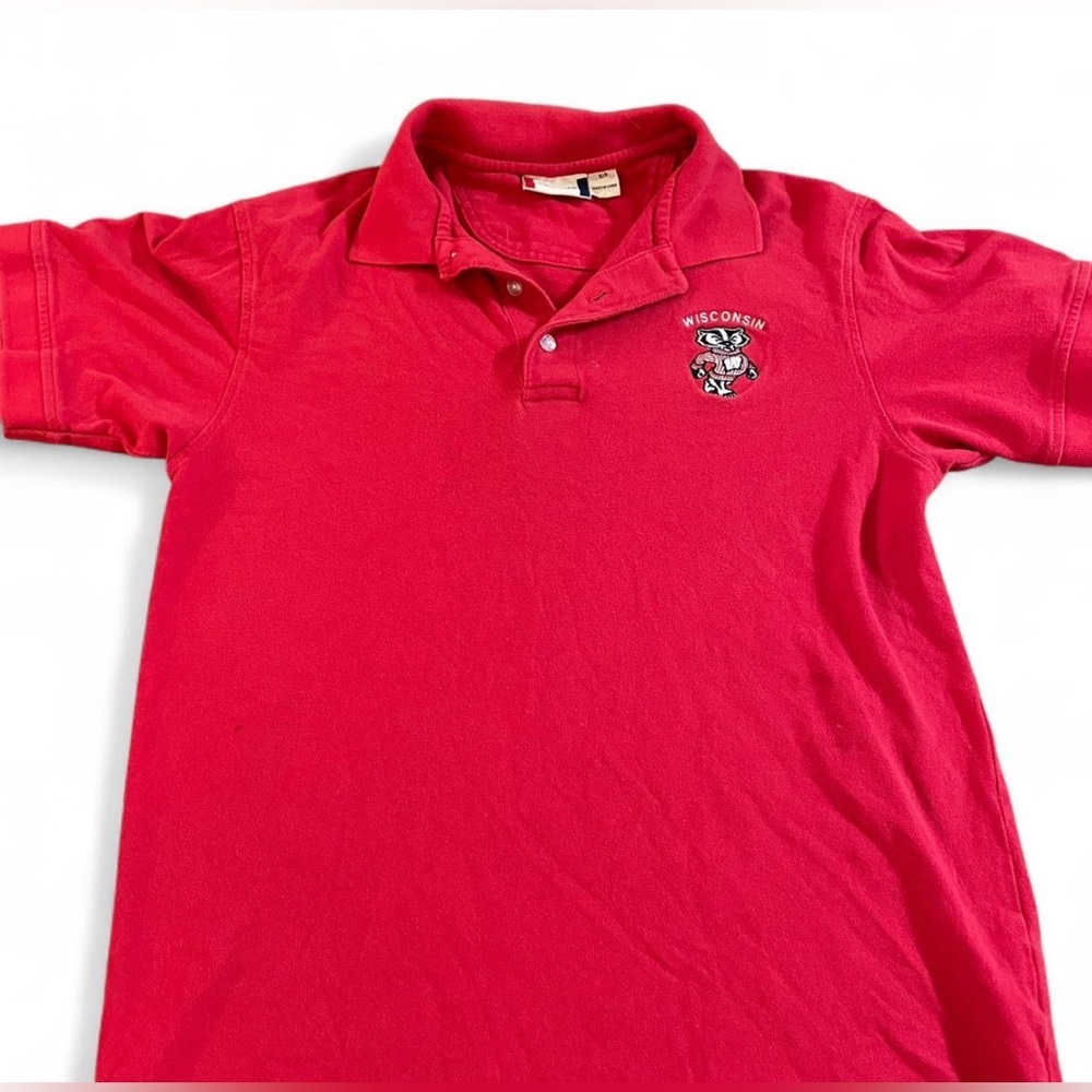 Men's Wisconsin Badgers Red Short Sleeve Polo Shirt Size S Clique